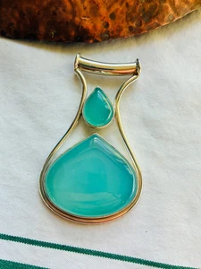 COLGANTE LÁGRIMA CALCEDONIA AZUL LUCIOUS 2 Piedras 925 Grande Declaración - Imagen 1 de 4