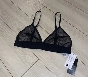 INC International Concepts Womens Sheer Lace Monogram Bralette Bra M Black New - Picture 1 of 6