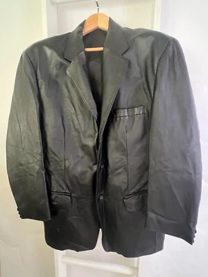 Chaqueta Blazer J. Ferrar Cuero Genuino Para Hombre M Negra De Gran Tamaño Muesca Botón EC Foto 1 de 4