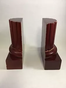 Fermalibri a colonna romana rossa in legno dipinto colonna toscana vintage - Foto 1 di 12
