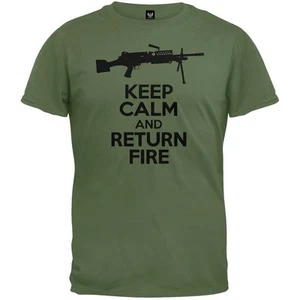 Keep Calm and Return Fire SAW Military Green Adult Mens T-Shirt - Picture 1 of 1