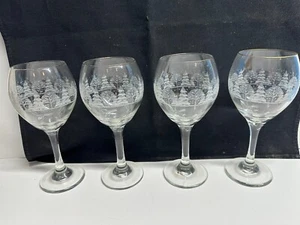 4 bicchieri calice acqua vino vintage Libbey Arby's bordo oro inciso scena invernale - Foto 1 di 4