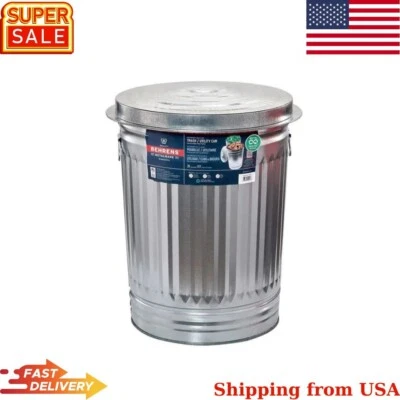 31 Gallon Galvanized Steel round Metal Household Trash Can with Lid - Image 1 of 2