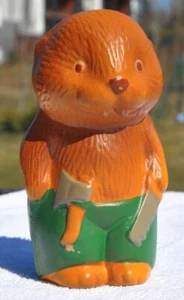 1960s USSR Soviet Russia Vintage Russian RUBBER Beaver The Woodcutter Toy - Picture 1 of 9