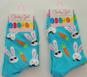 Girls Candy Girl Easter Bunnies & Carrots fashion Crew socks Shoe Size 4-10 10-4 - Picture 1 of 4