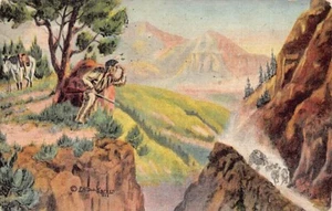 Postal: Indian Scout & Stagecoach, del artista Dude Larsen 1939 pintura - Imagen 1 de 2