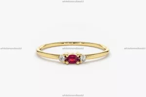Natural Ruby Diamond Surrounding Band Anniversary Ring For Girls 14k Yellow Gold - Picture 1 of 7