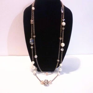 Gold Tone Faux Pearl Crystal and Rhinestone Multi Strand Station Chain - Picture 1 of 4