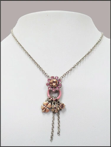 NUEVO COLLAR CADENA PLATA PEREGRINO ESMALTE SWAROVSKI ROSA CRISTALES FLORES COLGANTE Foto 1 de 3
