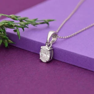 1.00 Ctw Oval Moissanite 925 Sterling Silver Solitaire Women Pendant Necklace - Picture 1 of 6