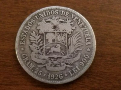 Moneda Corona Plata .900 VENEZUELA 1926 5 BOLÍVARES (25 GRAMOS)  Foto 1 de 2