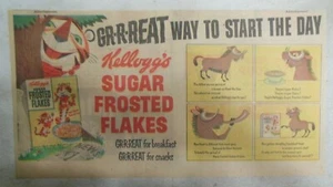 Kellogg's Cereal Ad: Tony The Tiger Great Way Start Day ! 1950's 7.5 x 15 inches - Picture 1 of 2