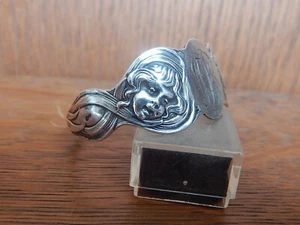 Antique Art Nouveau Lady Or Girls Face Sterling Silver Napkin Ring Cigar Band - Picture 1 of 7