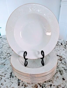 Libbey Crystal Snowflakes White Rimmed Soup Bowls x 8 Multiple sets available - Picture 1 of 5