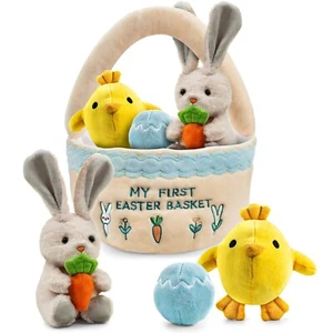Easter Baby Plush Playset with Easter Basket, Bunny Holding Carrot, Easter Egg - Picture 1 of 13