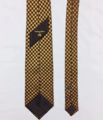 Corbata STEFANO RICCI 4x59 Marrón Geométrica Satén Brillo Floral Incrustación Corbata Foto 1 de 4