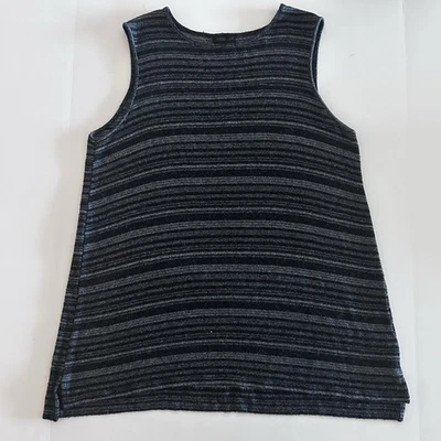 Camiseta sin mangas túnica colección Jill Wearever para mujer mediana negra a rayas aberturas laterales Foto 1 de 4