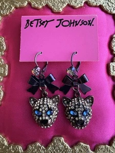 Betsey Johnson Vintage Jungle Fever Panther Leopard Cougar Cat Bronze Earrings - Picture 1 of 2