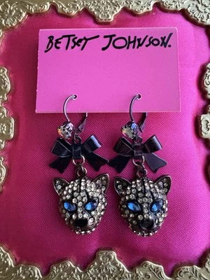 Pendientes Betsey Johnson Vintage Fiebre de la Selva Pantera Leopardo Puma Gato Bronce Foto 1 de 2