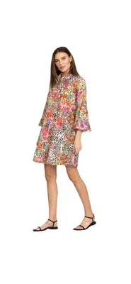 Mini Vestido Floral Boho Algodón Johnny Was Wild Garden Talla Grande Fácil Ajuste en Niveles Foto 1 de 4