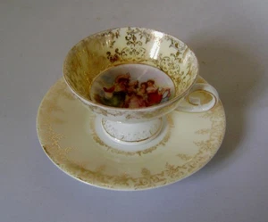 Victorian Continental Porcelain Coffee Cup & Saucer with Angelika Kauffman Print - Picture 1 of 8