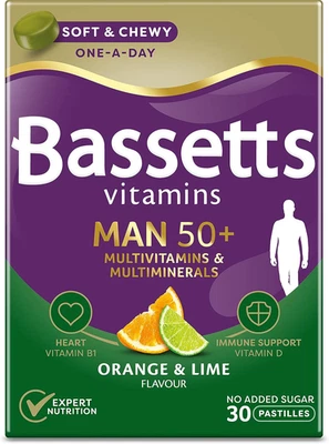 ERNEST JACKSON Bassetts Vitamins Man 50+ Multivitamins & Multiminerals Orange & Lime Flavour 30