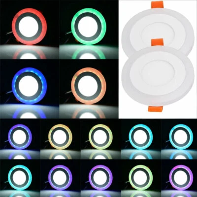 2x RGB White Dual Colour Changing Halo Ring Round Recessed Panel Light 18W + 6W  - Image 1 of 4