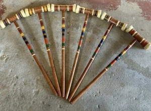 Krocket Holzhammer 6er Set Holz mehrfarbig 24" lang 60er Jahre Forster Produkte Set - Bild 1 von 4