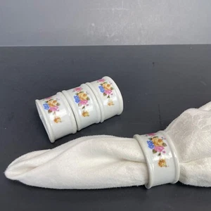 White Floral Porcelain Napkin Rings Set 4 Cottagecore Dinner Party Table Linens - Picture 1 of 8