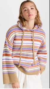 Rebecca Taylor Cotton Chevron Hooded Sweatshirt sz M Nwt - Picture 1 of 4