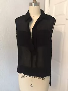 DVF Diane Von Furstenberg Gauze Black Blouse Size 4 Preowned - Picture 1 of 5