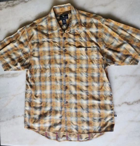 Moose Creek Western Men Sz M Yellow Plaid Grunge Short Sleeve Button Up Shirt - Picture 1 of 9
