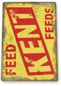 KENT FEEDS TIN SIGN AG BUSINESS RUSTIC CORN FIELD TRACTOR CATTLE HOG CHICKEN - Picture 1 of 1