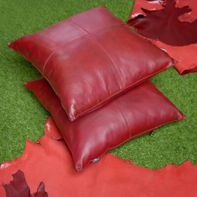 Spanish Red Lambskin Soft leathe Pillow Cover For Sofa Cushion Case Home Decore - Image 1 of 4