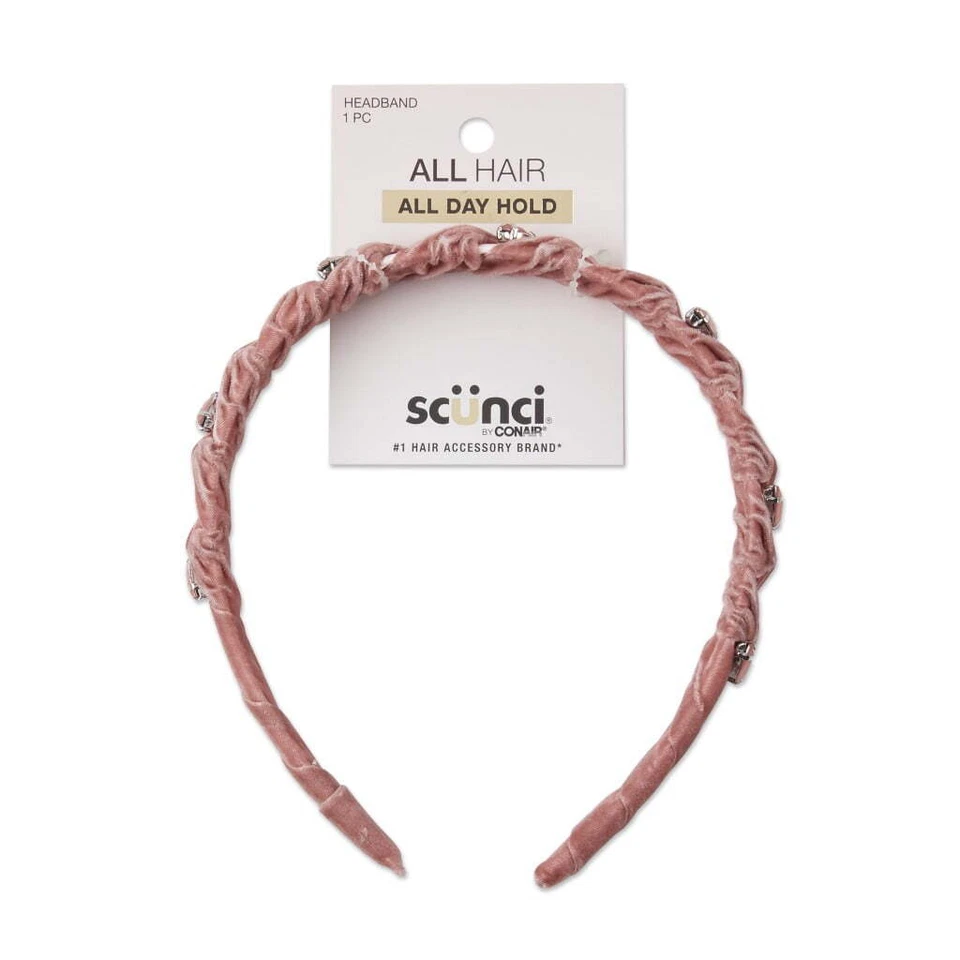 Scunci Velvet Wrapped Fashion Headband with Gemstone Embellishments, Blush Pink - Image 1 of 1