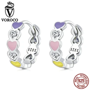 Voroco Plata Esterlina 925 Redondos Coloridos Arco Iris Amor Hebillas Orejas Pendientes Regalo - Imagen 1 de 12