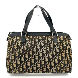 Christian Dior Vintage Trotter Handbag Mini Boston Bag Black Canvas Leather Auth - Picture 1 of 24