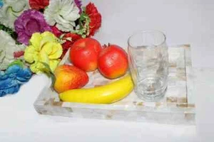 Tray Mother of Pearl Designer Decorative Kitchen And Dining Bathroom Handmade - Picture 1 of 9