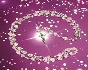 Kommunion Taufgeschenk Kommuniongeschenk Rosenkranz 55cm Herzen KW-MAR-0002 Rosa - Bild 1 von 1
