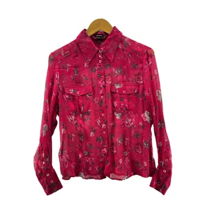 Escada Womens Button Front Shirt Pink Floral Silk Long Sleeve Camp Pockets 40/M - Picture 1 of 7