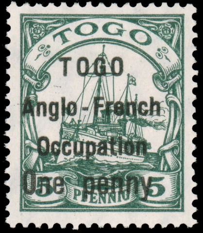 TOGO BRITISH PROTECTORATE 1914,1p on 5pf GREEN - WIDE SETTING OF OVERPRINT MINT Cover