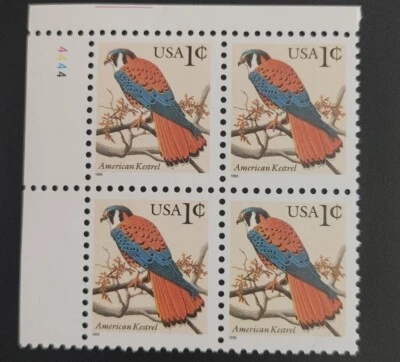 US Stamps SC# 2477 "American Kestrel" 1 CENT 1995 MNH PB OF 4. P#4444. Free Ship - Image 1 of 3