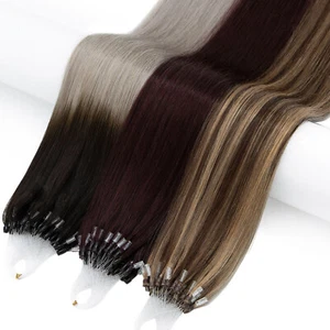 Extensiones de Cabello Humano 100% Remy Micro Lazo Nano Cuentas Ombre Gris 200 PIEZAS GRUESAS EE. UU. - Imagen 1 de 29