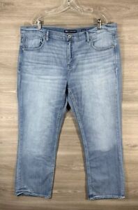 BKE Tyler  Buckle Mens Blue Jeans Size 42x30 Straight Stretch Light Wash