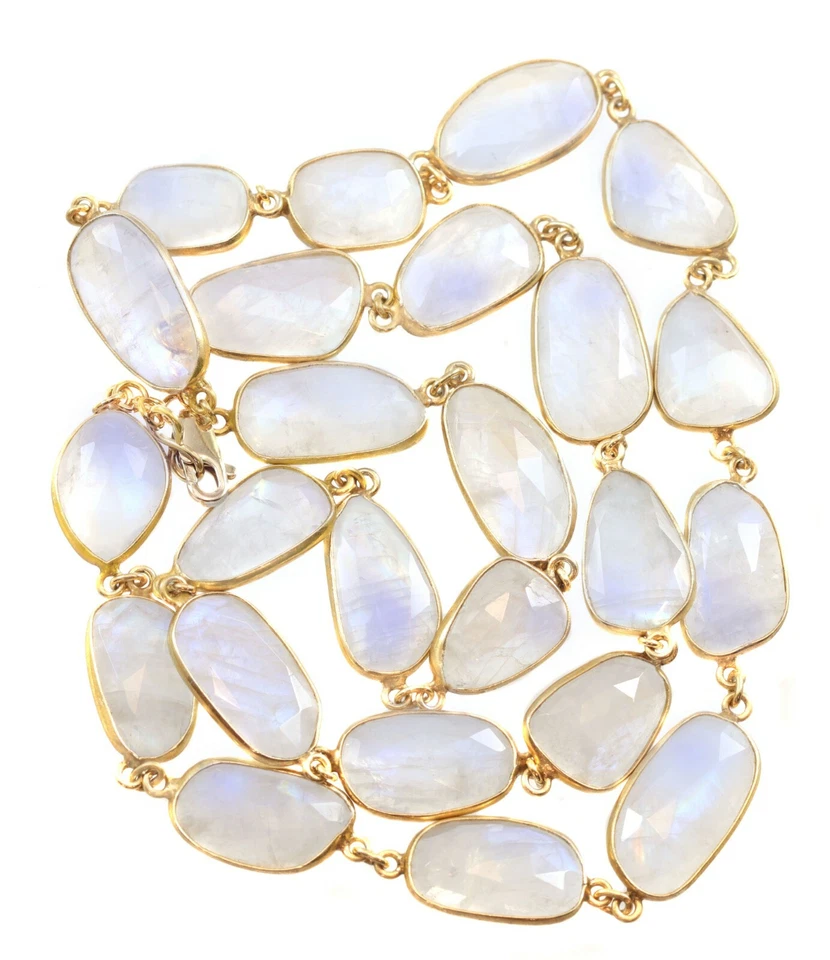 Collar Piedra Luna Grande Faceta 24 36 Inc AAA Oro 14k Bisel Relleno Azul Arco Iris Foto 1 de 2