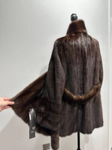 REAL MINK fur coat brown jacket size M 1109616 NEW MEDIUM BELTED STAND UP COLLAR - Picture 1 of 16