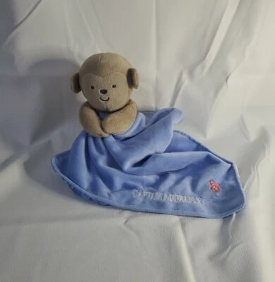Cobertor Carters Child of Mine Monkey Captain adorável cetim amoroso segurança azul - Imagem 1 de 4