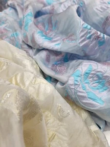 IVORY GOLD Floral Brocade Sheer Organza Upholstery Drapery Fabric By The Yard - Picture 1 of 6