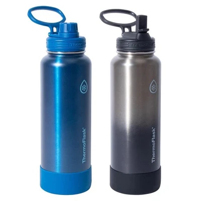 Paquete de 2 botellas de agua de acero inoxidable de 40 oz con aislamiento de doble pared diseño duradero Foto 1 de 4
