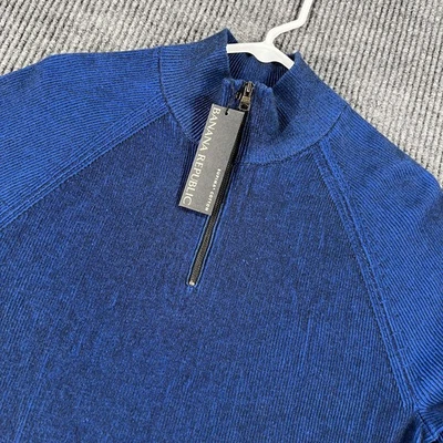 Pullover de algodón Banana Republic Supima para hombre pequeño azul manga larga 1/4 cremallera sudor Foto 1 de 4